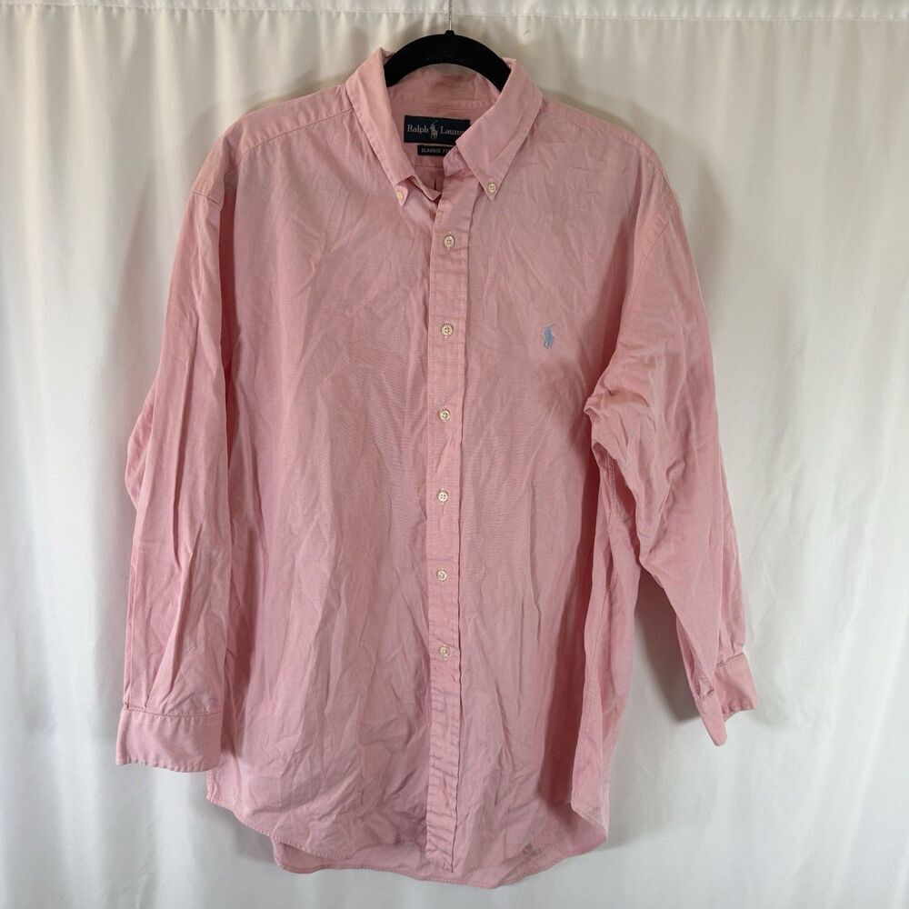 Ralph Lauren Dress Shirt Men's 16.5 Pink Classic Fit Collared Long Sleeve Button